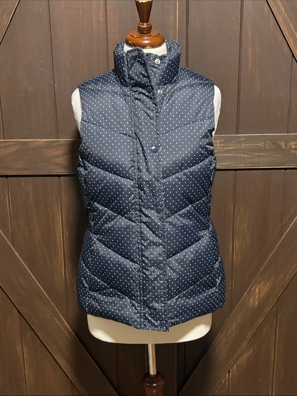 GAP Navy Polka Dot Quilted Puffer Vest